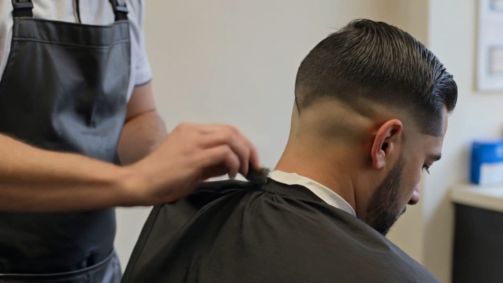 A barber, a nail studio, a hand car wash, a pub, a hair salon, and a member’s code being scanned at a counter.